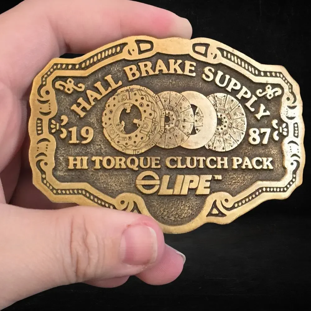 Vintage 1987 Hall Brake Supply Brass Belt Buckle 25/360 LIPE Clutch CD Hit USA